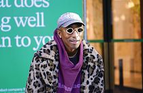 US artist Pharrell Williams poses for photographers during a photo call, outside Selfridges, in London, Friday, Nov. 25, 2022.