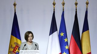 Moldovan President Maia Sandu gives a speech in Paris in November 2022.