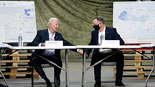Il presidente americano Joe Biden e l'omologo polacco  Andrzej Duda il 25.3.2022
