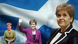 Composite image of Scotland's First Minister Nicola Sturgeon with Scottish saltire flag in the background