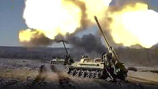 Russian army's self-propelled cannons fire at Ukrainian troops at an undisclosed location