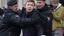 Belarus police arrest journalist Raman Pratasevich, center, in Minsk, Belarus 26 March, 2017
