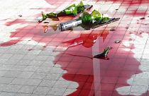 A spilled bottle of wine