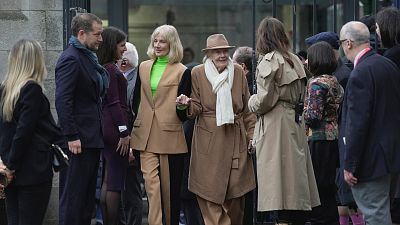 Joely Richardson, center left, and Vanessa Redgrave, center right, arrive for a memorial service to honour and celebrate the life of Dame Vivienne Westwood at Southwark Cathed