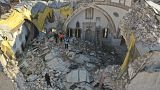 View of a mosque which collapsed in the earthquake, in Antakya, Turkey, Saturday, Feb. 11, 2023. 