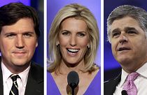 A Fox három legismertebb műsorvezetője: Tucker Carlson, Laura Ingraham és Sean Hannity