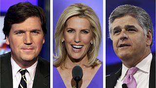 A Fox három legismertebb műsorvezetője: Tucker Carlson, Laura Ingraham és Sean Hannity