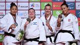 Les médaillées de la catégorie +78 kg lors du Grand Slam de Tel-Aviv, samedi 18 février 2023.