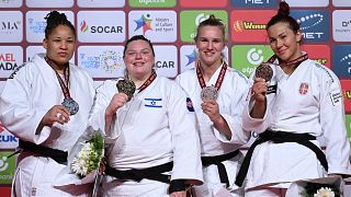 The medallists in the +78 kg category at the Tel Aviv Grand Slam