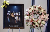 A picture is displayed during a memorial service for California State Long Beach student Nohemi Gonzalez, who was killed by Islamic State gunmen in Paris, Nov. 15, 2015