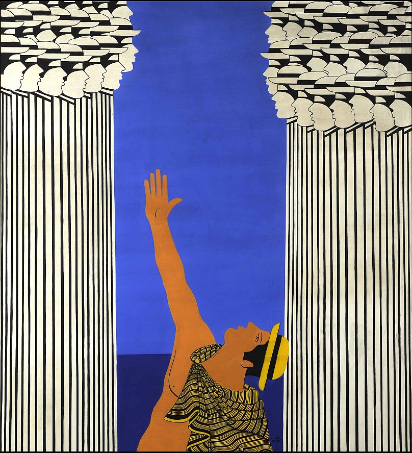 «Ω Θεοί!» ή Οι Συμπληγάδες, 1988, λάδι σε μουσαμά, 195 x 150 εκ., Συλλογή Ευρωπαϊκού Πολιτιστικού Κέντρου Δελφών