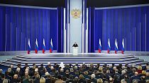 Wladimir Putin bei der Rede zur Lage der Nation am 21.02.2023