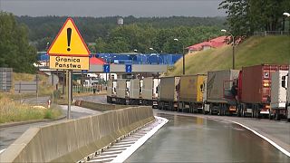 Camiones atascados en la frontera entre Polonia y Bielorrusia