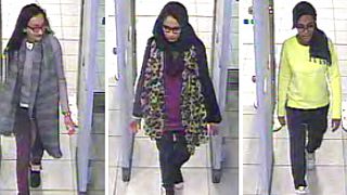 FILE - This is a Monday Feb. 23, 2015 image of a three image combo of stills taken from CCTV issued by the Metropolitan Police Kadiza Sultana, left, Shamima Begum