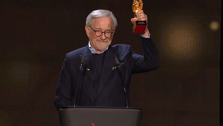 Steven Spielberg with his honorary Golden Bear at the Berlinale