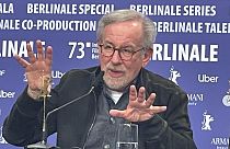 Steven Spielberg speaking at a Berlinale 2023 press conference. 