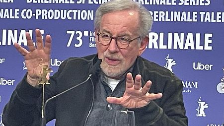 Steven Spielberg speaking at a Berlinale 2023 press conference. 