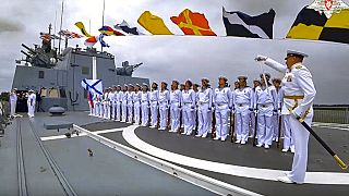 Die Fregatte Admiral Gorschkow in Richards Bay, Südafrika, am 22.02.2023