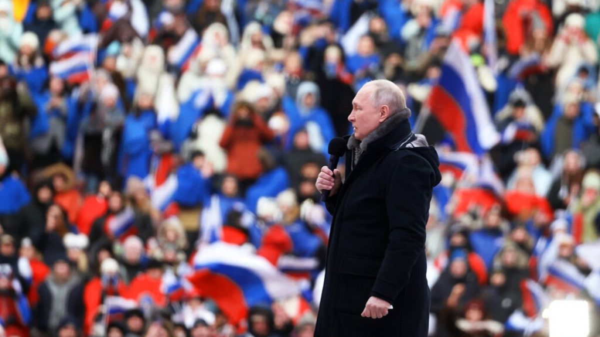 Vladimir Poutine au stade Loujniki de Moscou (22/02/23)