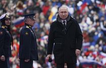 President Vladimir Putin arrives at Luzhniki Stadium in Moscow, February 22, 2023. 
