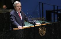 UN-Generalsekretär Antonio Guterres während seiner Eröffnungsrede der Sondersitzung zum Ukraine-Krieg