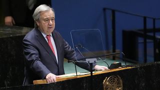 Генсек ООН Антониу Гутерриш на Генеральной Ассамблее ООН. 22 февраля 2023 года