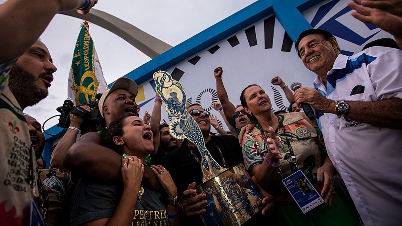 Rio De Janeiro, Brazil. 19th Feb, 2023. GRES Unidos de Bangu during the  Serio Ouro Samba School Parade at the Rio Carnival, held at the Marques de  Sapucaí Sambadrome in downtown Rio