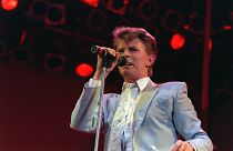 Rock star David Bowie performs on stage at Wembley Stadium, London, July 13, 1985