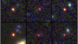 This image provided by NASA and the European Space Agency shows images of six candidate massive galaxies, seen 500-800 million years after the Big Bang.