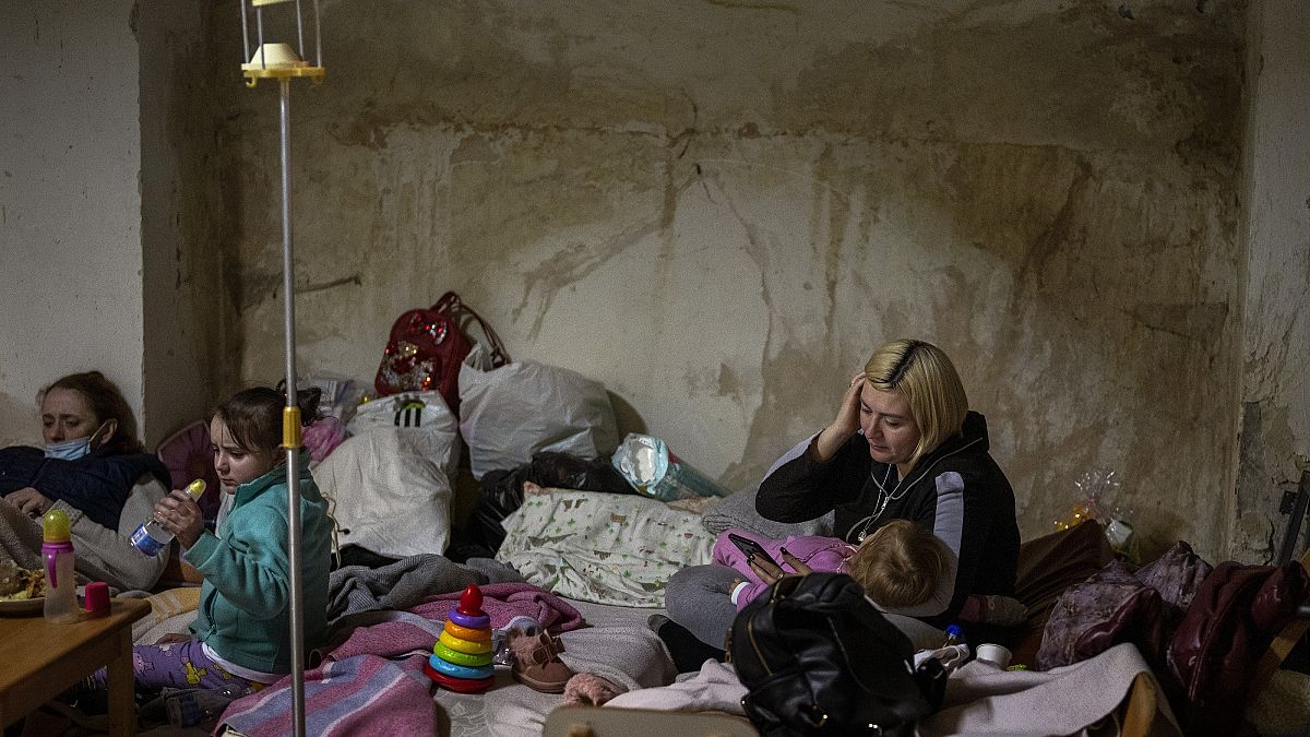 A bomb shelter at the Okhmadet Children's Hospital in Kyiv, Ukraine.