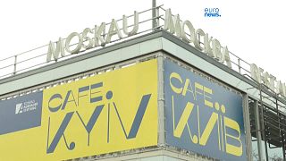 El Moskau Cafe de Berlín renombrado Cafe Kiev por unos días, Berlín, Alemania 24/2/2023