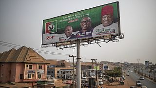 A campaign poster for presidential candidate Peter Obi is seen along a highway in Anambra, Nigeria, Friday, Feb. 24, 2023.