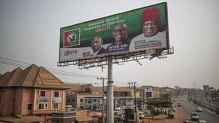 A campaign poster for presidential candidate Peter Obi is seen along a highway in Anambra, Nigeria, Friday, Feb. 24, 2023. 