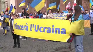 Manifestation pour la paix en Ukraine, à Rome, en Italie, dimanche 26 février 2023.