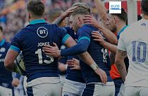 Escocia celebra un tanto frente a Francia en el Seis Naciones este domingo.