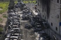 Сожженные автомобили в палестинском городе Хауара