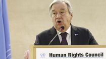 الأمين العام للأمم المتحدة أنطونيو غوتيريش يتحدث في مجلس حقوق الإنسان بجنيف