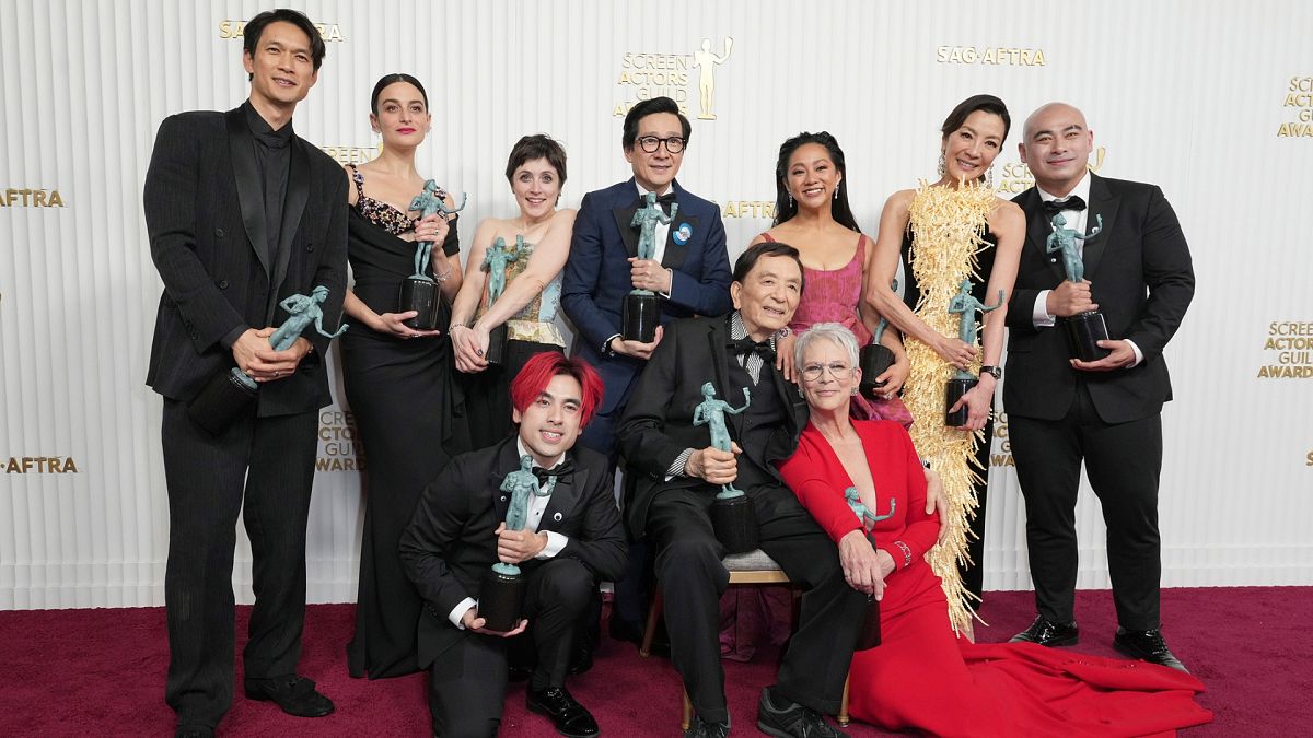 The cast of ‘Everything Everywhere All At Once’ celebrate their big wins at the SAG Awards