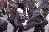 Greta Thunberg was carried away by police during a protest in Oslo on Wednesday