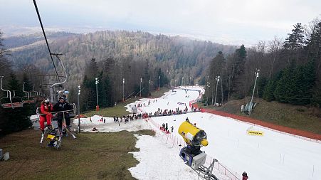 The start of the course of an alpine ski, women's World Cup slalom race, in Zagreb, Croatia, Wednesday, Jan. 4, 2023. 