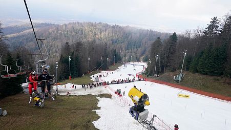 The start of the course of an alpine ski, women's World Cup slalom race, in Zagreb, Croatia, Wednesday, Jan. 4, 2023. 