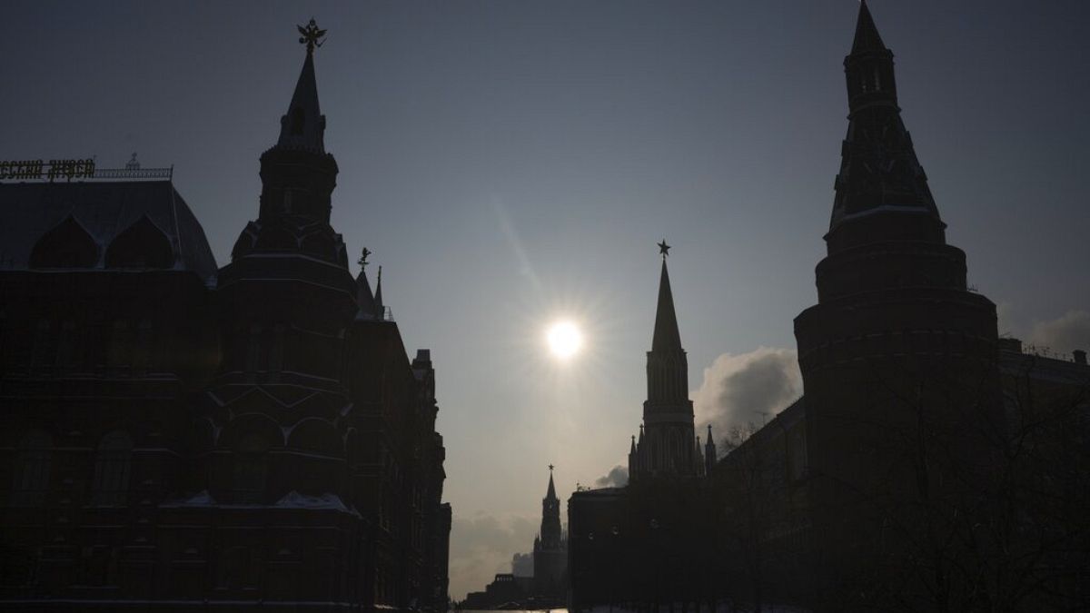 A virtually empty Red Square closed for security reasons prior to Russian President Vladimir Putin's annual state of the nation address, Moscow, Feb. 21, 2023.