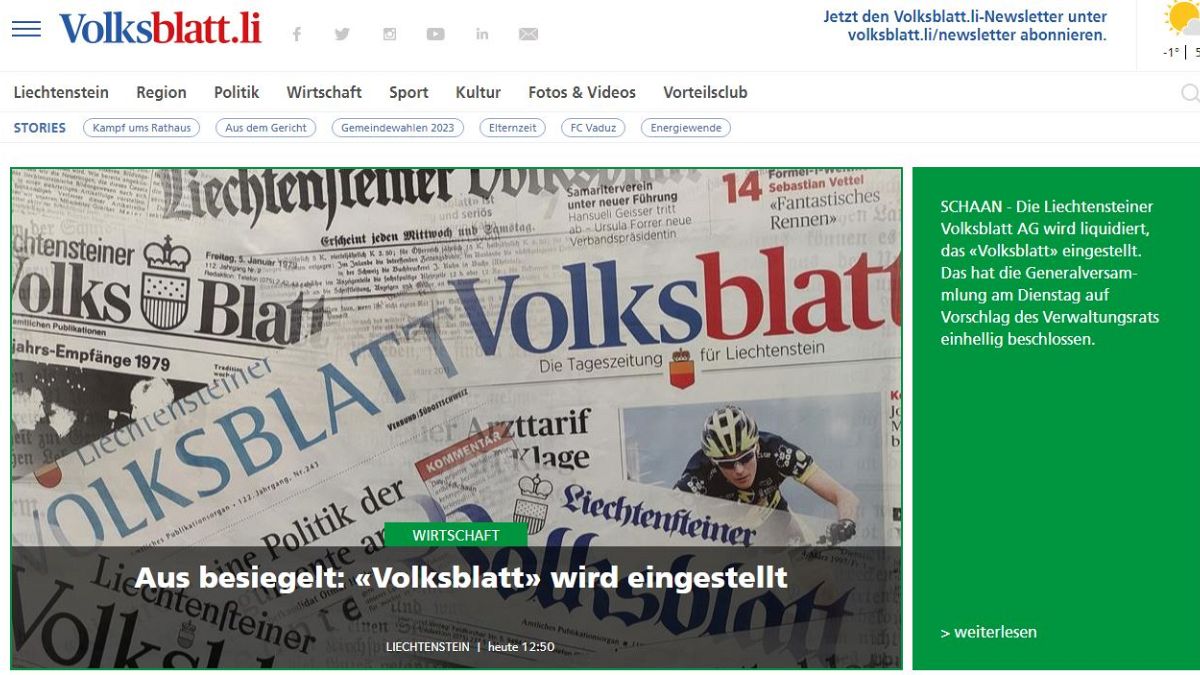 Η ανακοίνωση στο σάιτ της εφημερίδας Volksblatt