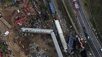 تصویر هوایی از حادثه برخورد دو قطار در یونان