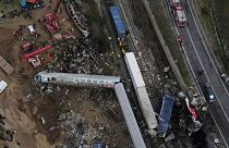 تصویر هوایی از حادثه برخورد دو قطار در یونان
