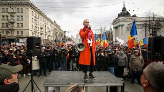 Marina Tauber, vice-présidente du parti moldave Shor, favorable à la Russie, lors d'une manifestation à Chisinau, en Moldavie, le 28 février 2023.