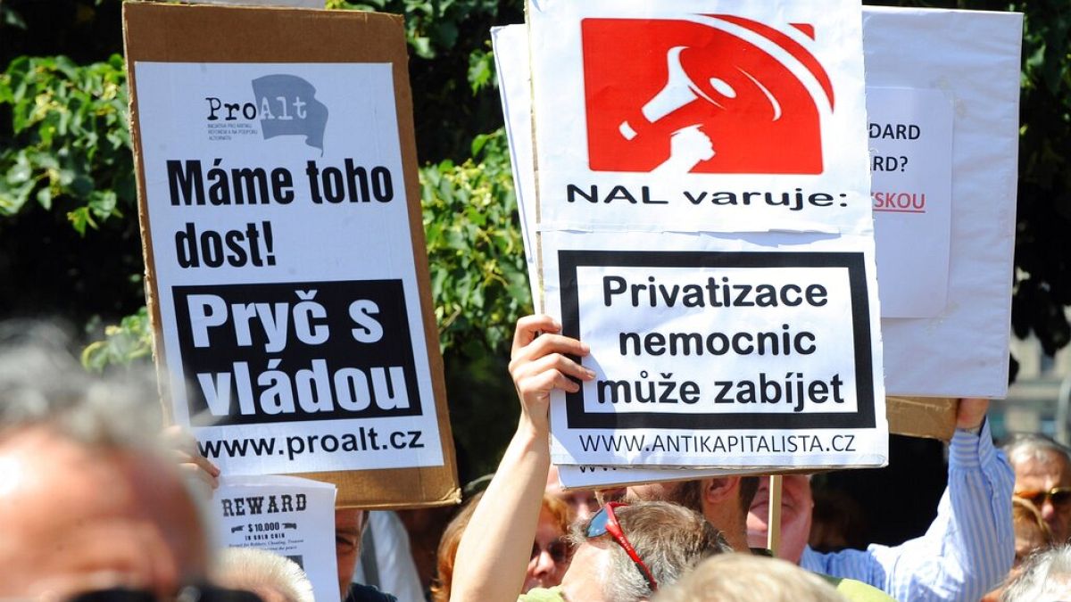 Protestos em Praga contra a reforma das pensões e privatização dos hospitais em 2011