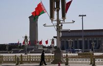 Белорусский флаг на площади Тяньаньмэнь в Пекине 