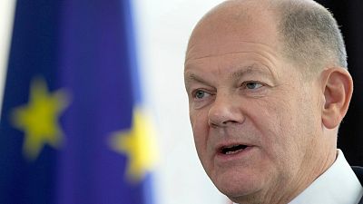 FILE: German Chancellor Olaf Scholz speaks at a press conference in Berlin, Wednesday, March 1, 2023