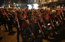 Протестующие у штаб-квартиры железнодорожного оператора Hellenic Train